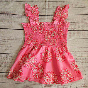 J. Marie Pink Floral Flutter Sleeve Smocked Sleeveless Top Medium